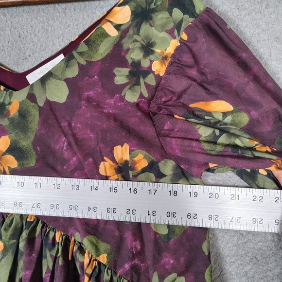 Merlette Dress Women's Medium Purple Floral Print V-Neck Swing Flowy Trapeze - Picture 7 of 12